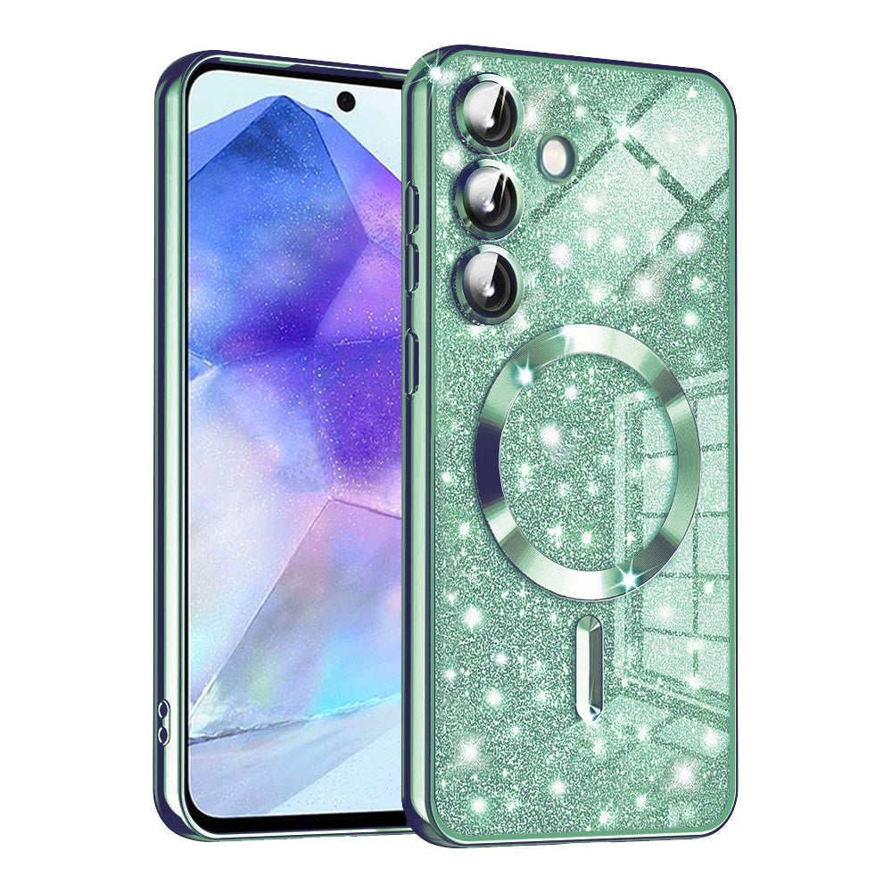 Custodia MagSafe per Samsung Galaxy A55 5G A556, Techsuit, Luxury Glitter, Verde Chiaro