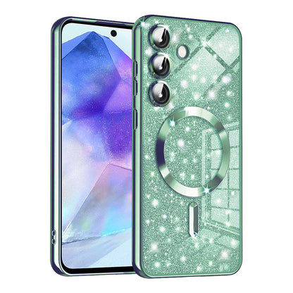 Custodia MagSafe per Samsung Galaxy A55 5G A556, Techsuit, Luxury Glitter, Verde Chiaro