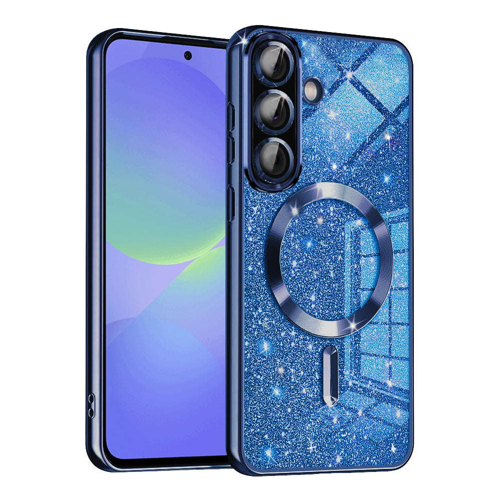 Custodia MagSafe per Samsung Galaxy A56 A566 / A36 A366, Techsuit, Luxury Glitter, Blu Scuro