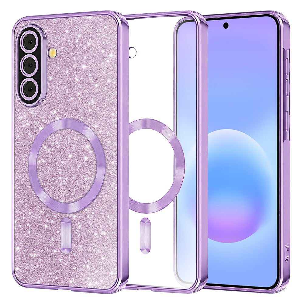 Custodia MagSafe per Samsung Galaxy A57 5G, Techsuit, Luxury Glitter, Viola Chiaro
