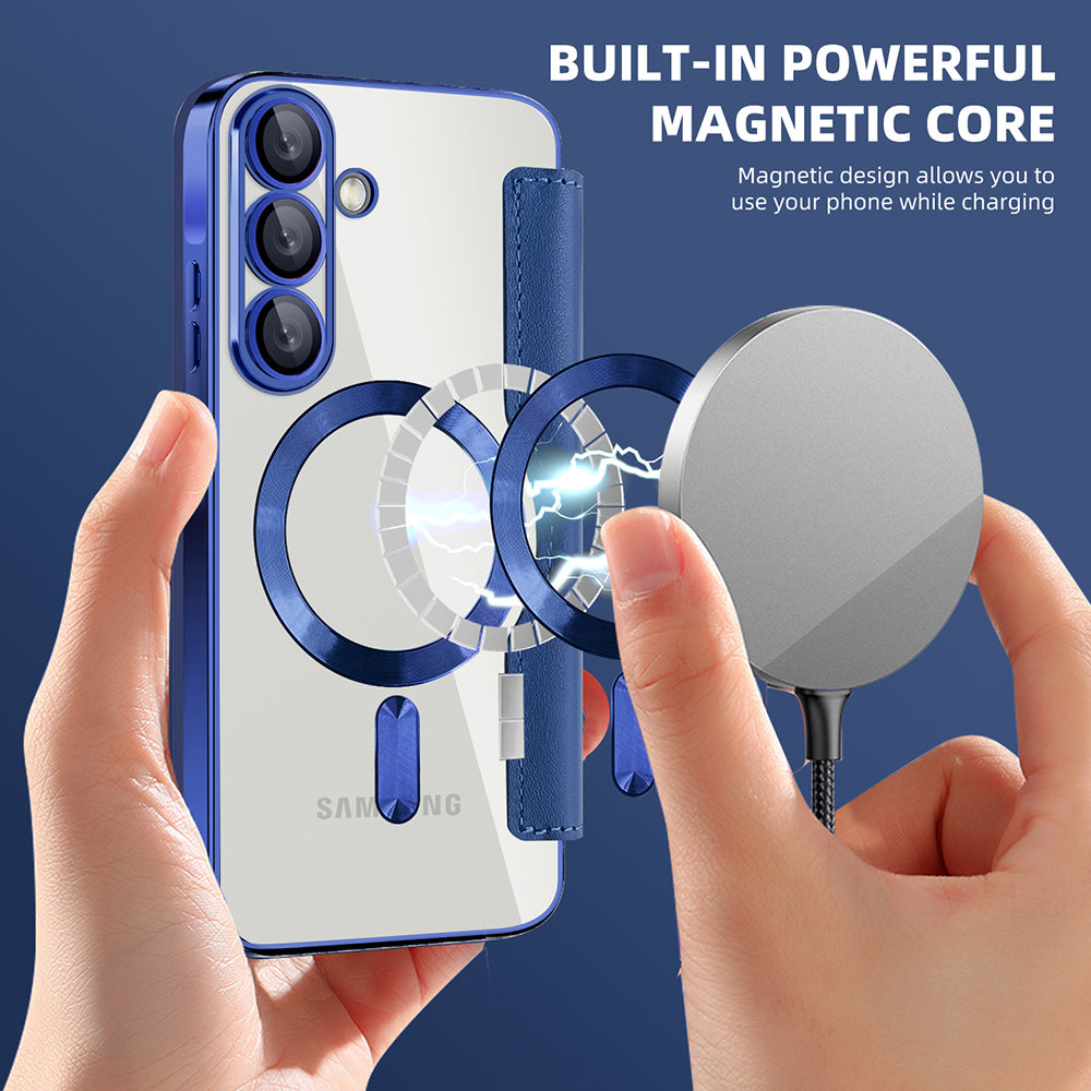 Custodia MagSafe per Samsung Galaxy A57 5G, Techsuit, SmartMag Book, Blu