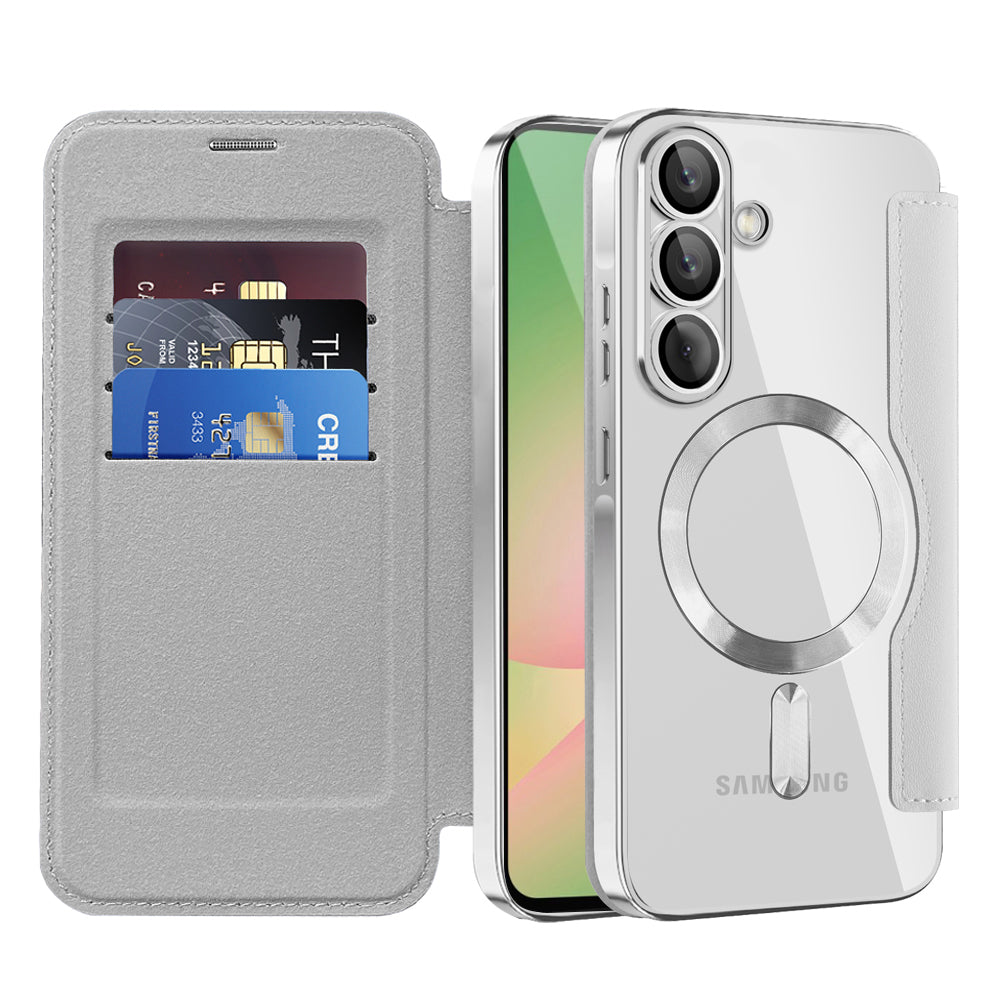 Custodia MagSafe per Samsung Galaxy A57 5G, Techsuit, SmartMag Book, Grigio