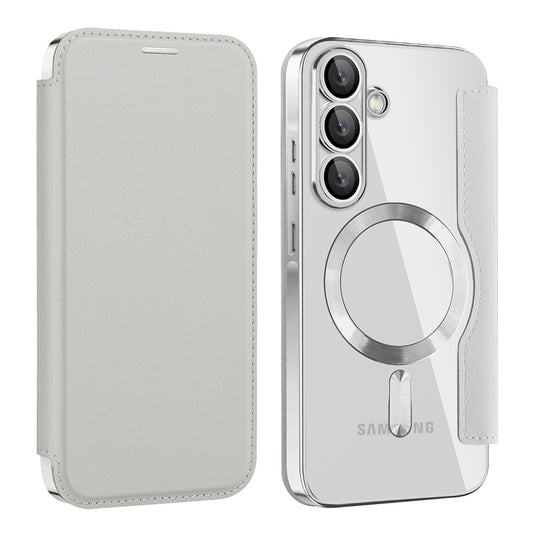Custodia MagSafe per Samsung Galaxy A57 5G, Techsuit, SmartMag Book, Grigio