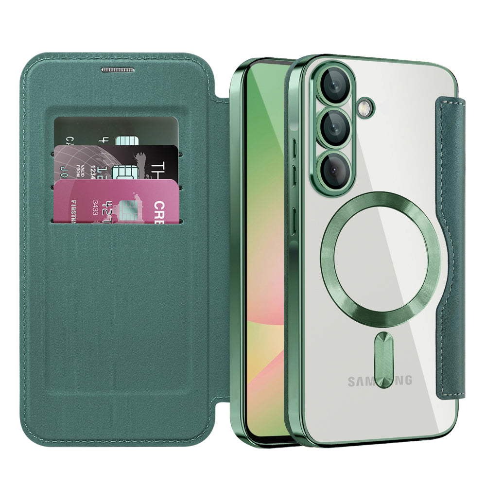 MagSafe Case for Samsung Galaxy A57 5G, Techsuit, SmartMag Book, Green