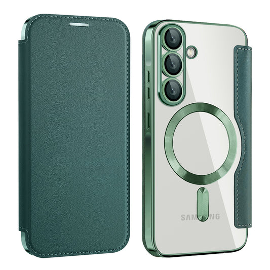 Custodia MagSafe per Samsung Galaxy A57 5G, Techsuit, SmartMag Book, Verde