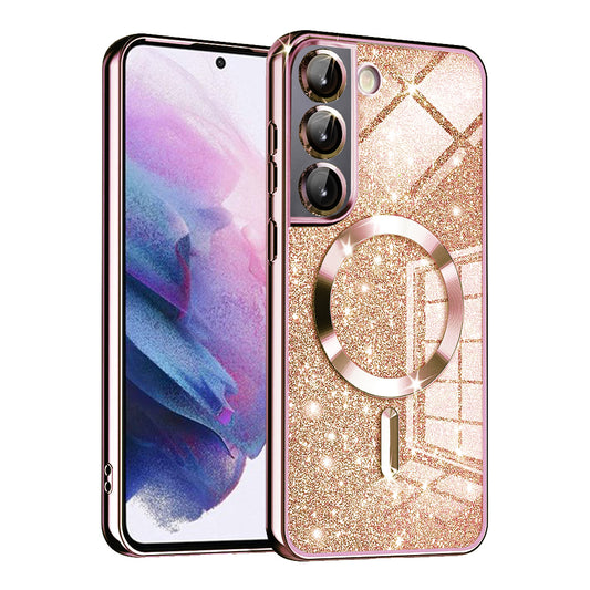 Custodia MagSafe per Samsung Galaxy S21 5G G991, Techsuit, Luxury Glitter, Rosa Oro