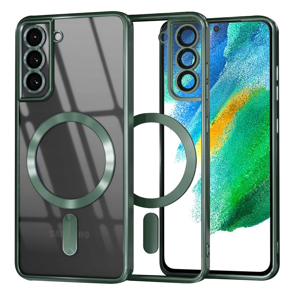 Custodia MagSafe per Samsung Galaxy S21 FE 5G G990, Techsuit, Luxury Crystal, Verde Scuro