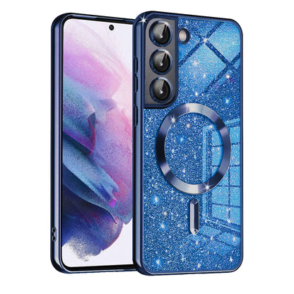 Custodia MagSafe per Samsung Galaxy S21 FE 5G G990, Techsuit, Luxury Glitter, Blu Scuro