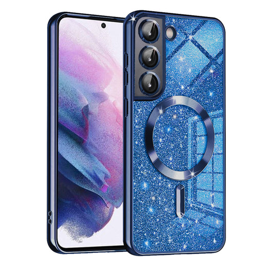 Custodia MagSafe per Samsung Galaxy S21 FE 5G G990, Techsuit, Luxury Glitter, Blu Scuro