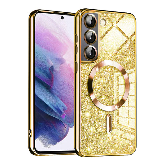 Custodia MagSafe per Samsung Galaxy S21 FE 5G G990, Techsuit, Luxury Glitter, Dorata