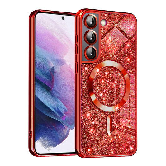 Custodia MagSafe per Samsung Galaxy S21 FE 5G G990, Techsuit, Luxury Glitter, Rossa
