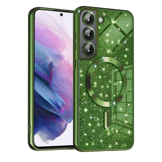 Custodia MagSafe per Samsung Galaxy S21 FE 5G G990, Techsuit, Luxury Glitter, Verde Scuro