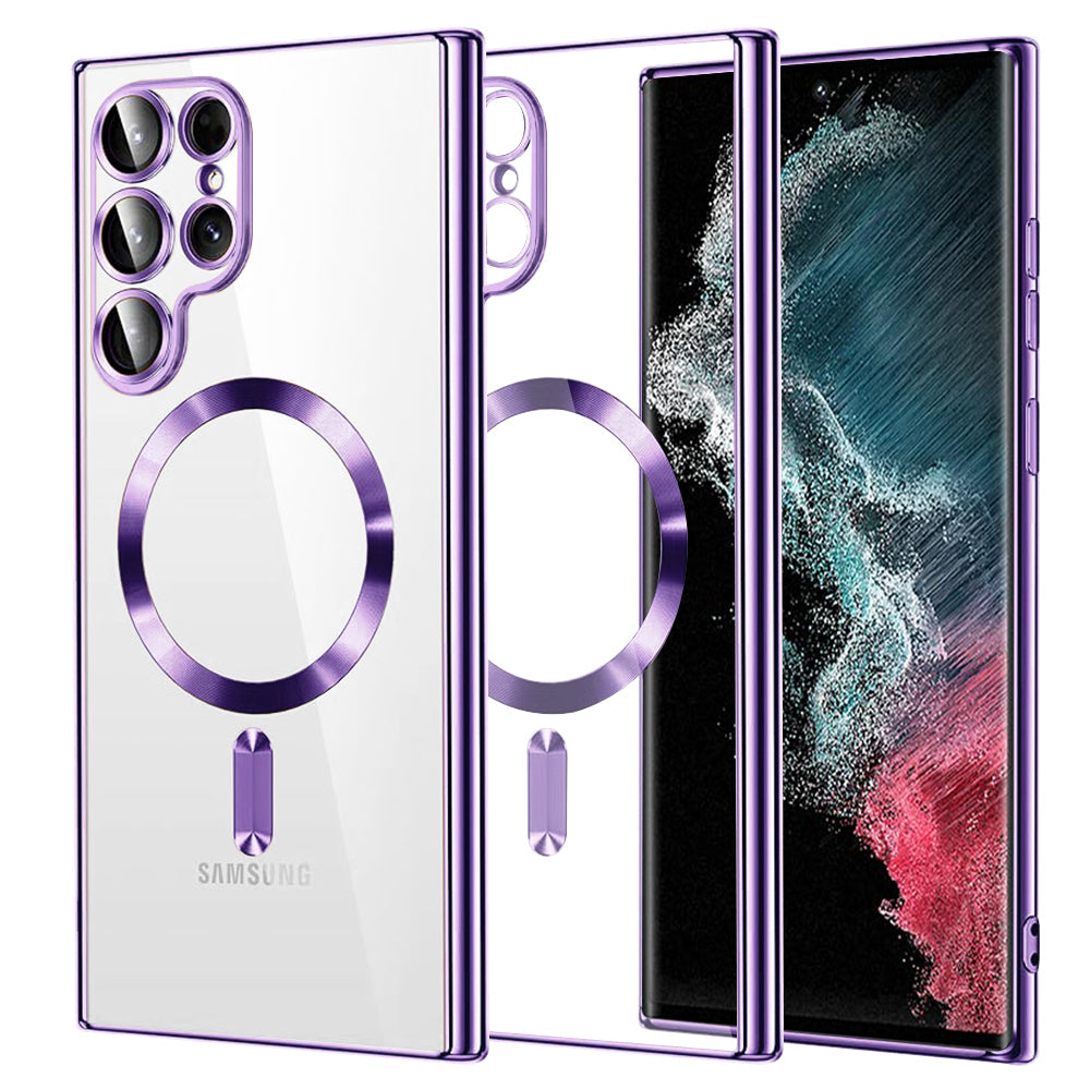 Custodia MagSafe per Samsung Galaxy S22 Ultra 5G S908, Techsuit, Luxury Crystal, Viola Chiaro