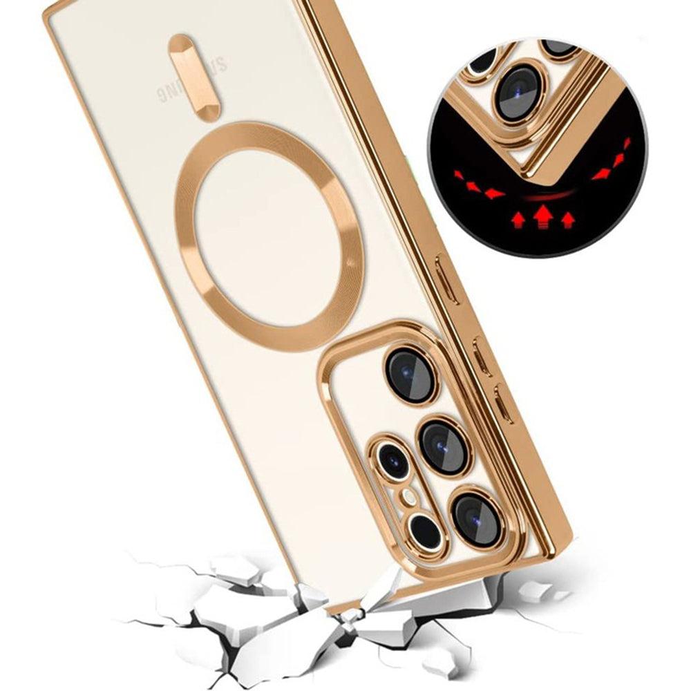 Custodia MagSafe per Samsung Galaxy S22 Ultra 5G S908, Techsuit, Luxury Crystal, Rossa