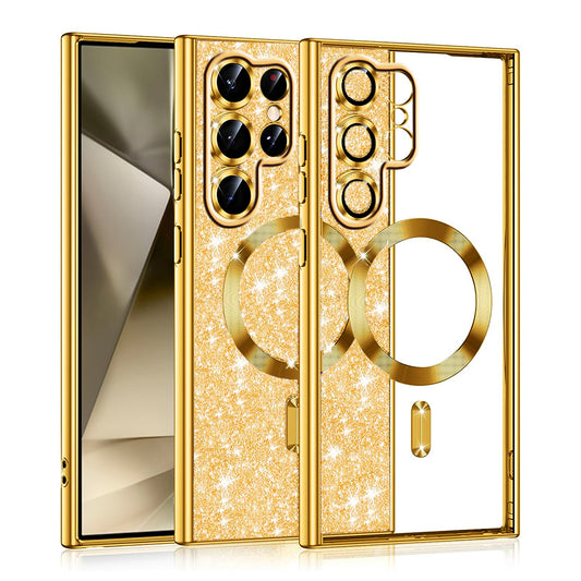 Custodia MagSafe per Samsung Galaxy S22 Ultra 5G S908, Techsuit, Luxury Glitter, Dorata