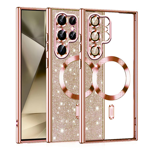 Custodia MagSafe per Samsung Galaxy S22 Ultra 5G S908, Techsuit, Luxury Glitter, Rosa Dorato
