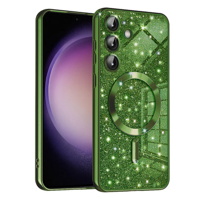 Custodia MagSafe per Samsung Galaxy S23 FE S711, Techsuit, Luxury Glitter, Verde Scuro