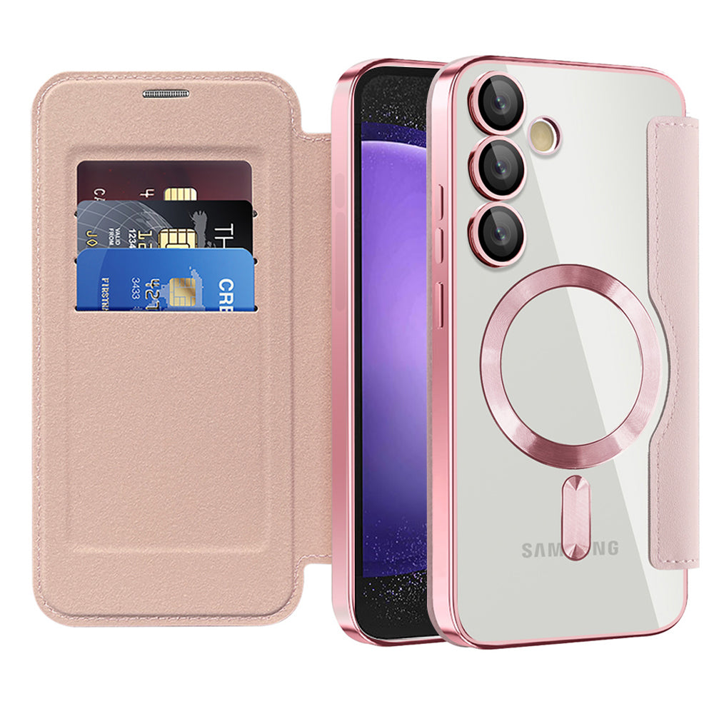 Custodia MagSafe per Samsung Galaxy S23 FE S711, Techsuit, SmartMag Book, Rosa