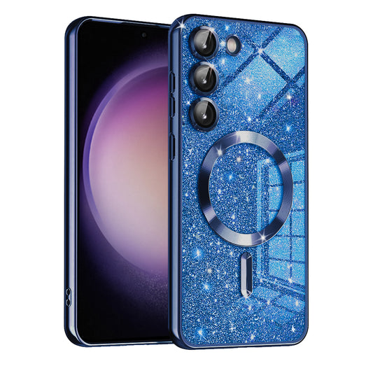 Custodia MagSafe per Samsung Galaxy S23+ S916, Techsuit, Luxury Glitter, Blu Scuro