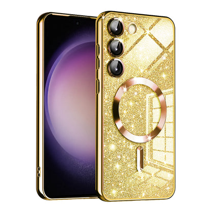 Custodia MagSafe per Samsung Galaxy S23+ S916, Techsuit, Luxury Glitter, Dorata