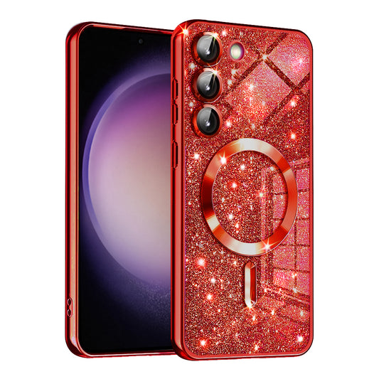 Custodia MagSafe per Samsung Galaxy S23+ S916, Techsuit, Luxury Glitter, Rossa