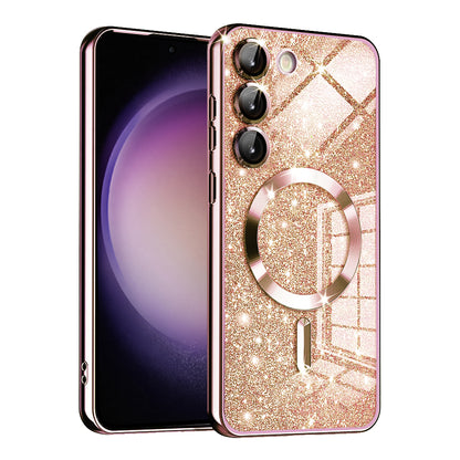 Custodia MagSafe per Samsung Galaxy S23+ S916, Techsuit, Luxury Glitter, Rosa Oro