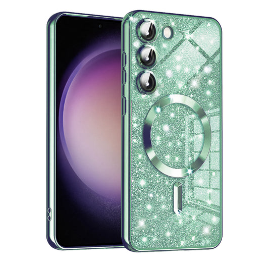 Custodia MagSafe per Samsung Galaxy S23+ S916, Techsuit, Luxury Glitter, Verde Chiaro