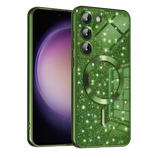Custodia MagSafe per Samsung Galaxy S23+ S916, Techsuit, Luxury Glitter, Verde Scuro