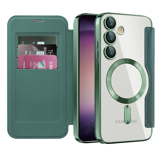 Custodia MagSafe per Samsung Galaxy S23+ S916, Techsuit, SmartMag Book, Verde