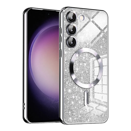 Custodia MagSafe per Samsung Galaxy S23 S911, Techsuit, Luxury Glitter, Argento