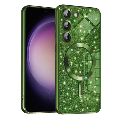 Custodia MagSafe per Samsung Galaxy S23 S911, Techsuit, Luxury Glitter, Verde Scuro