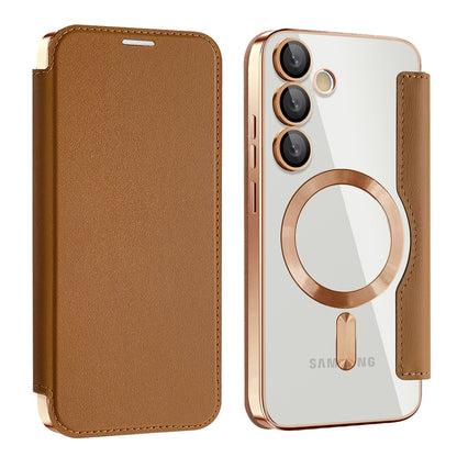 Custodia MagSafe per Samsung Galaxy S23 S911, Techsuit, SmartMag Book, Marrone
