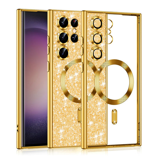 Custodia MagSafe per Samsung Galaxy S23 Ultra S918, Techsuit, Luxury Glitter, Dorata