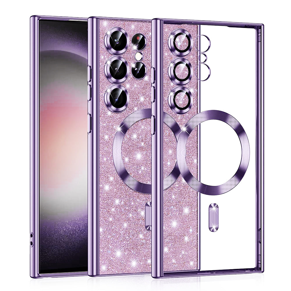 Custodia MagSafe per Samsung Galaxy S23 Ultra S918, Techsuit, Luxury Glitter, Viola Chiaro