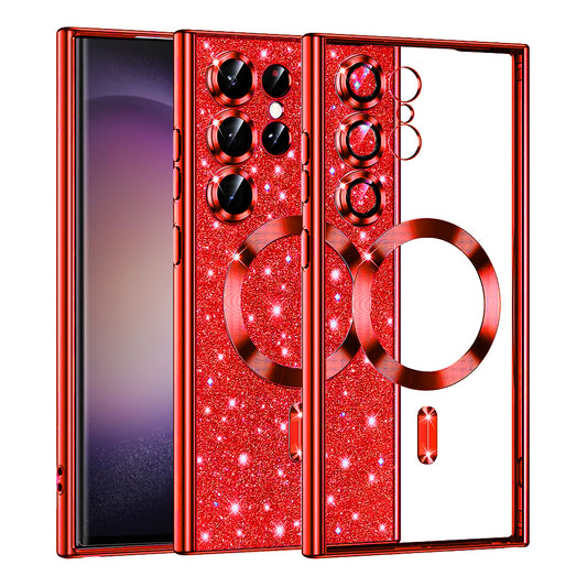 Custodia MagSafe per Samsung Galaxy S23 Ultra S918, Techsuit, Luxury Glitter, Rossa