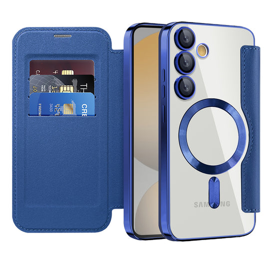 Custodia MagSafe per Samsung Galaxy S24 FE S721, Techsuit, SmartMag Book, Blu
