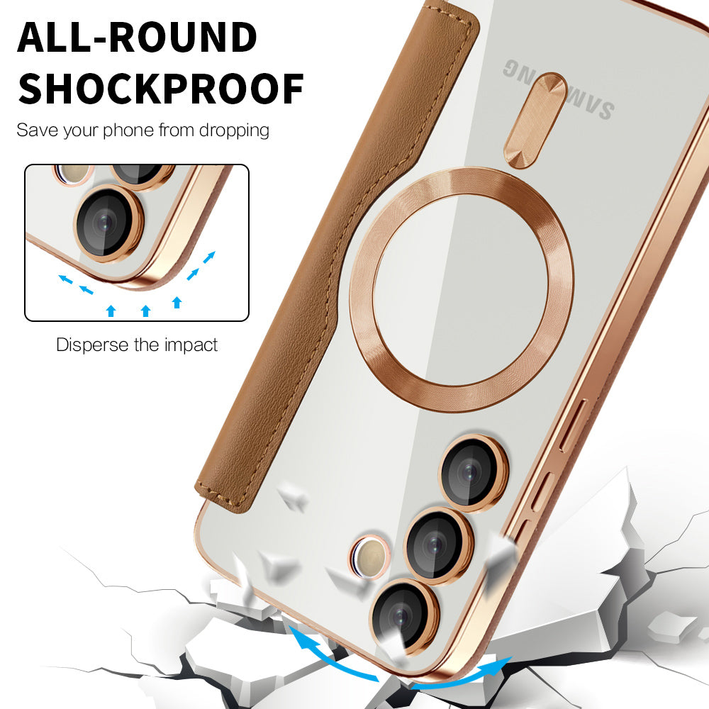 Custodia MagSafe per Samsung Galaxy S24 FE S721, Techsuit, SmartMag Book, Marrone