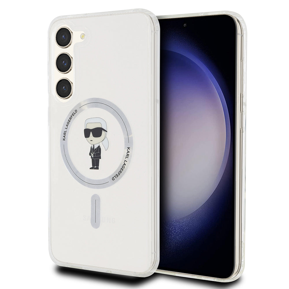 Custodia MagSafe per Samsung Galaxy S24+ S926, Karl Lagerfeld, IML Ikonik Karl, Trasparente