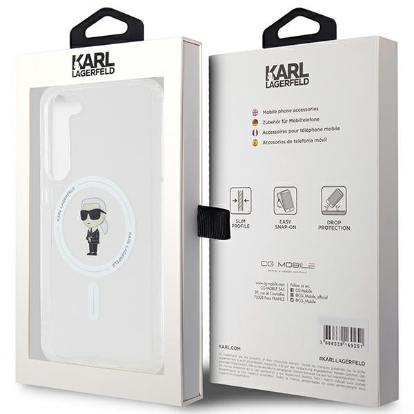 Custodia MagSafe per Samsung Galaxy S24+ S926, Karl Lagerfeld, IML Ikonik Karl, Trasparente
