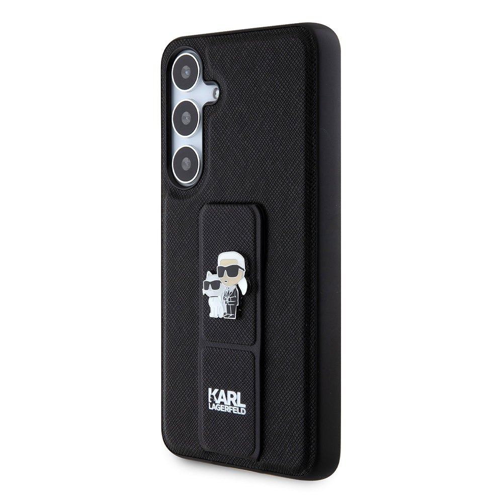 Custodia MagSafe per Samsung Galaxy S24+ S926, Karl Lagerfeld, Saffiano Gripstand Karl & Choupette, Nera