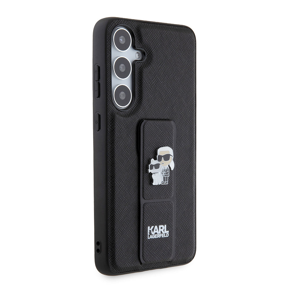 Custodia MagSafe per Samsung Galaxy S24+ S926, Karl Lagerfeld, Saffiano Gripstand Karl & Choupette, Nera