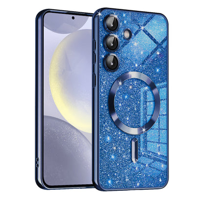 Custodia MagSafe per Samsung Galaxy S24+ S926, Techsuit, Luxury Glitter, Blu Scuro