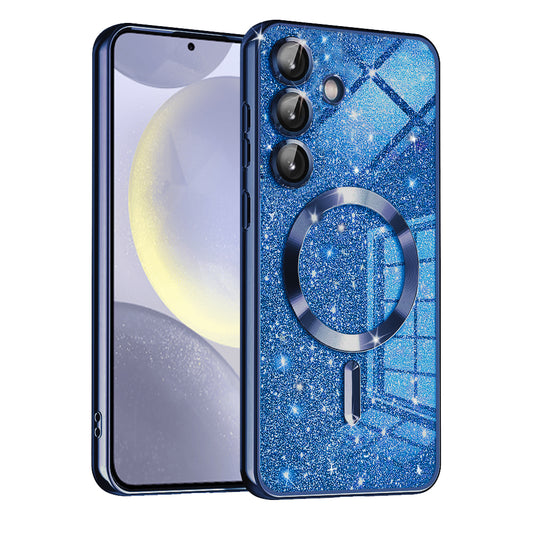 Custodia MagSafe per Samsung Galaxy S24+ S926, Techsuit, Luxury Glitter, Blu Scuro