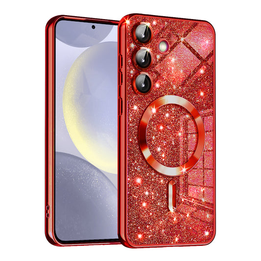 Custodia MagSafe per Samsung Galaxy S24+ S926, Techsuit, Luxury Glitter, Rossa
