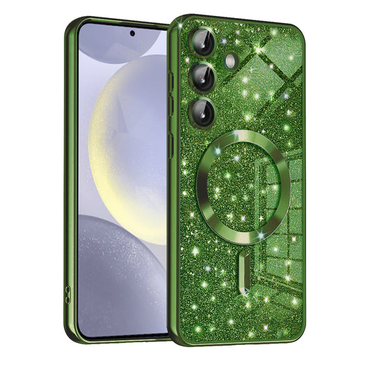 Custodia MagSafe per Samsung Galaxy S24+ S926, Techsuit, Luxury Glitter, Verde Scuro