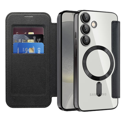 Custodia MagSafe per Samsung Galaxy S24+ S926, Techsuit, SmartMag Book, Nera