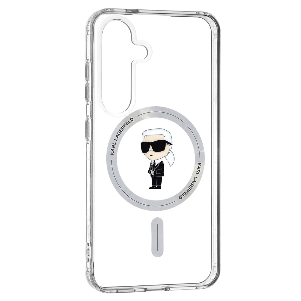 Custodia MagSafe per Samsung Galaxy S24 S921, Karl Lagerfeld, IML Ikonik Karl, Trasparente