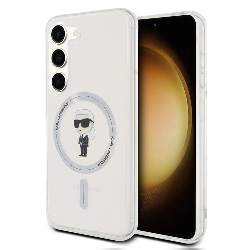 Custodia MagSafe per Samsung Galaxy S24 S921, Karl Lagerfeld, IML Ikonik Karl, Trasparente