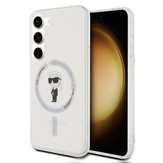 Custodia MagSafe per Samsung Galaxy S24 S921, Karl Lagerfeld, IML Ikonik Karl, Trasparente