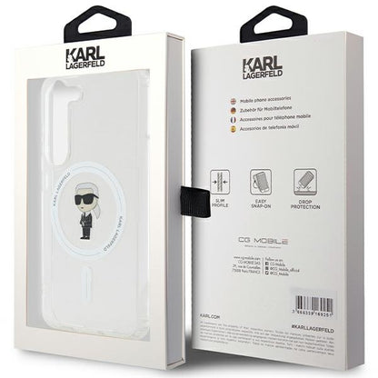 Custodia MagSafe per Samsung Galaxy S24 S921, Karl Lagerfeld, IML Ikonik Karl, Trasparente